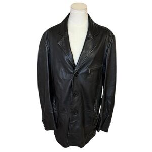 BOD & CHRISTENSEN Black Leather Jacket Blazer Coat Size 38 Men’s Lined Luxury